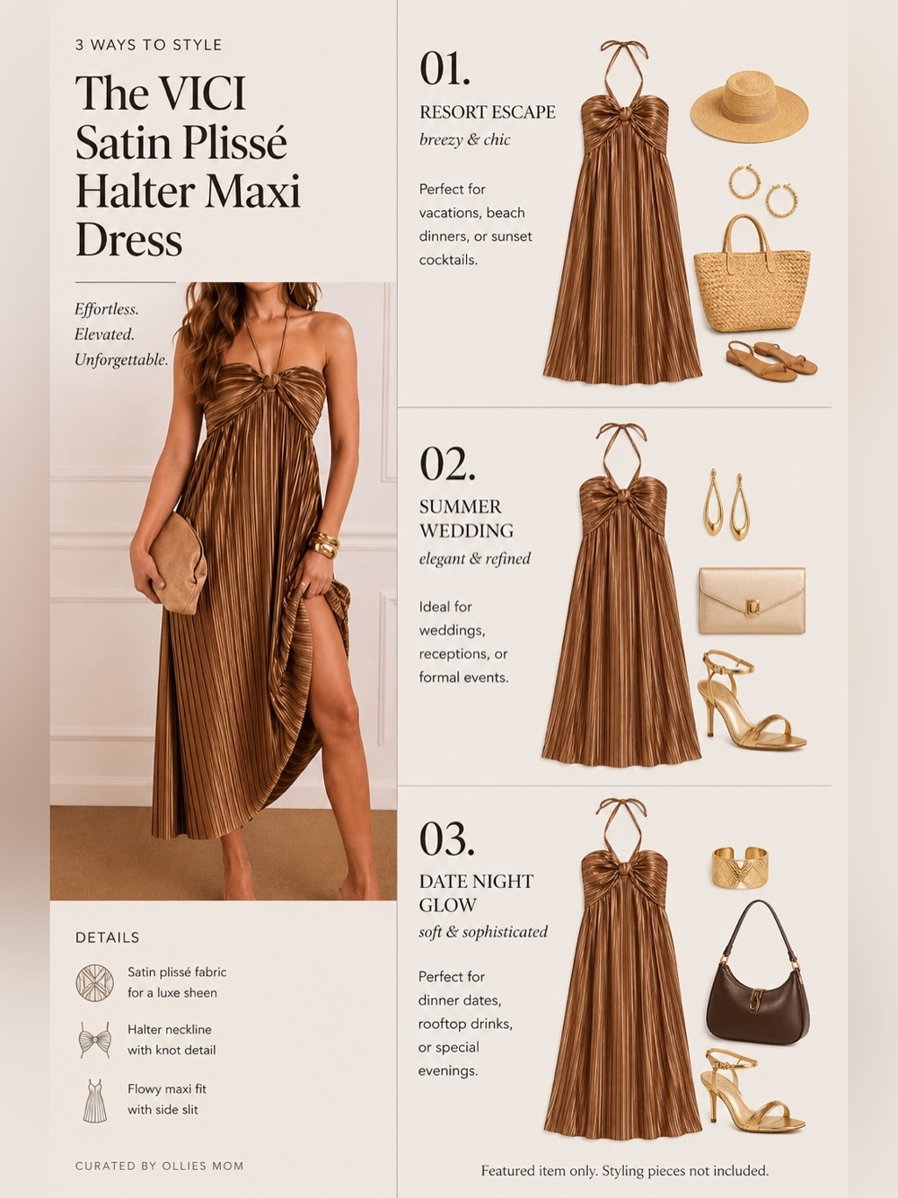VICI Raise A Toast Satin Plisse Halter Maxi dress XL pleated brown gold NWOT